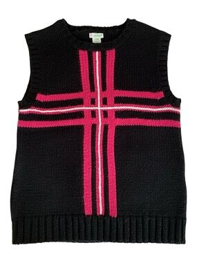 KC Parker Sweater Vest Girls Size 7/8 Black Pink Knit Crewneck Pullover